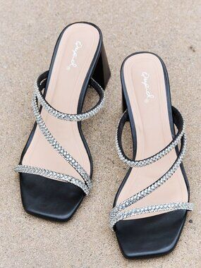 NWT Qupid Level Up Rhinestone Strap Heels